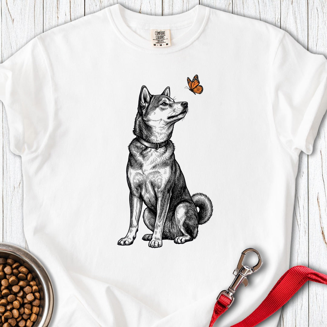 Shiba Inu Butterfly Premium Tee White