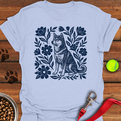 Shiba Inu Linocut Light Blue