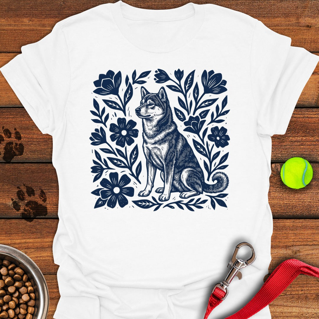 Shiba Inu Linocut White