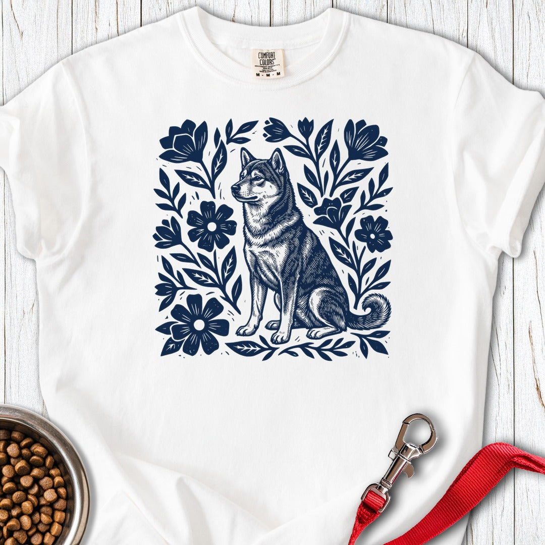 Shiba Inu Linocut Premium Tee White