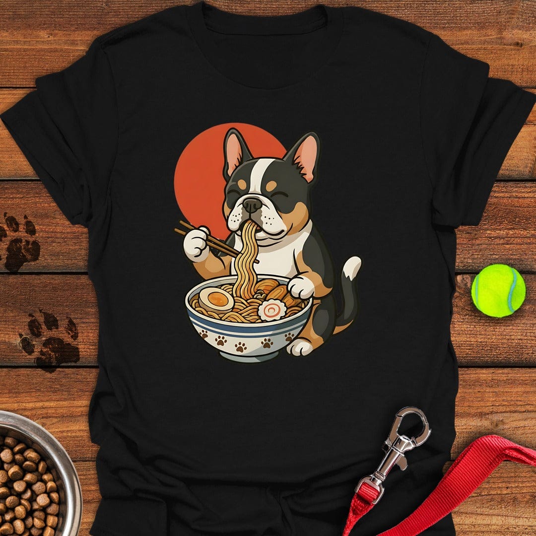 Tri Color Frenchie Eating Ramen Black