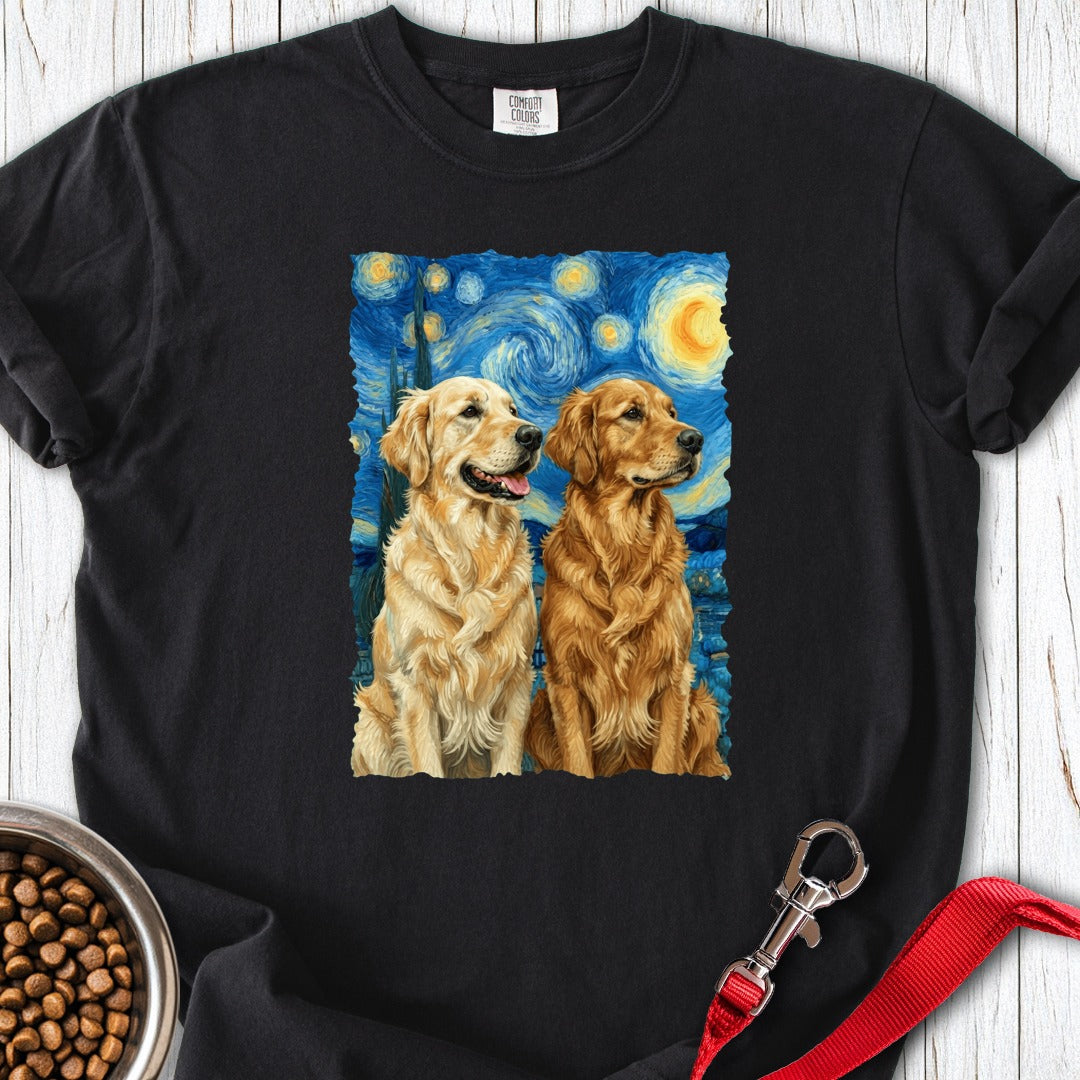Two Golden Retrievers Van Gogh Premium Tee Black