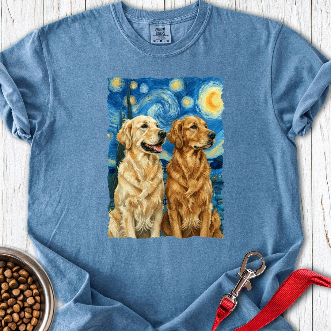 Two Golden Retrievers Van Gogh Premium Tee Blue Jean