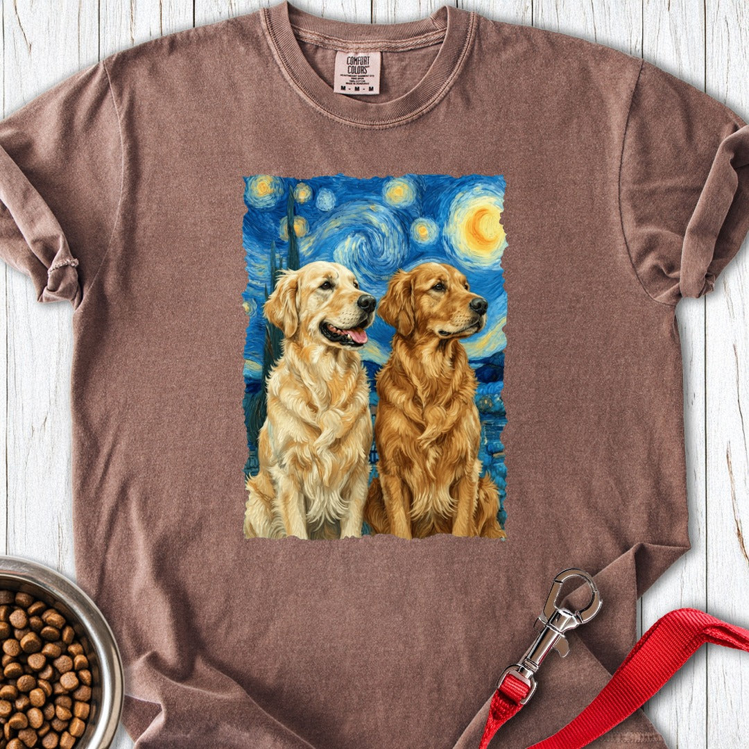 Two Golden Retrievers Van Gogh Premium Tee Espresso