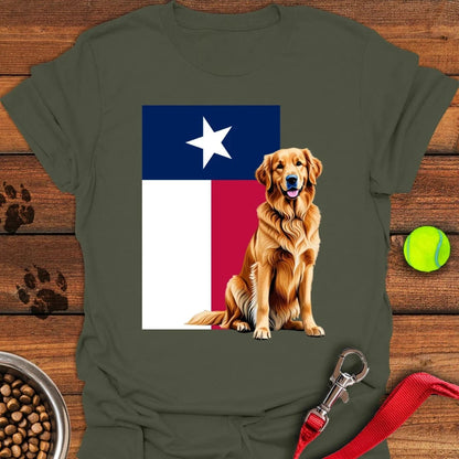 Golden Retriever Texas Flag T-Shirt Military Green