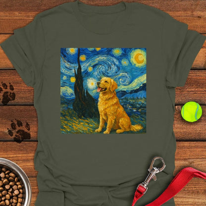 Golden Retriever Van Gogh T-Shirt Military Green