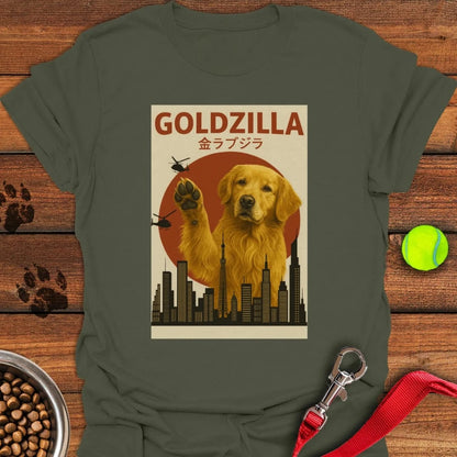 Golden Retriever Goldzilla T-Shirt Military Green