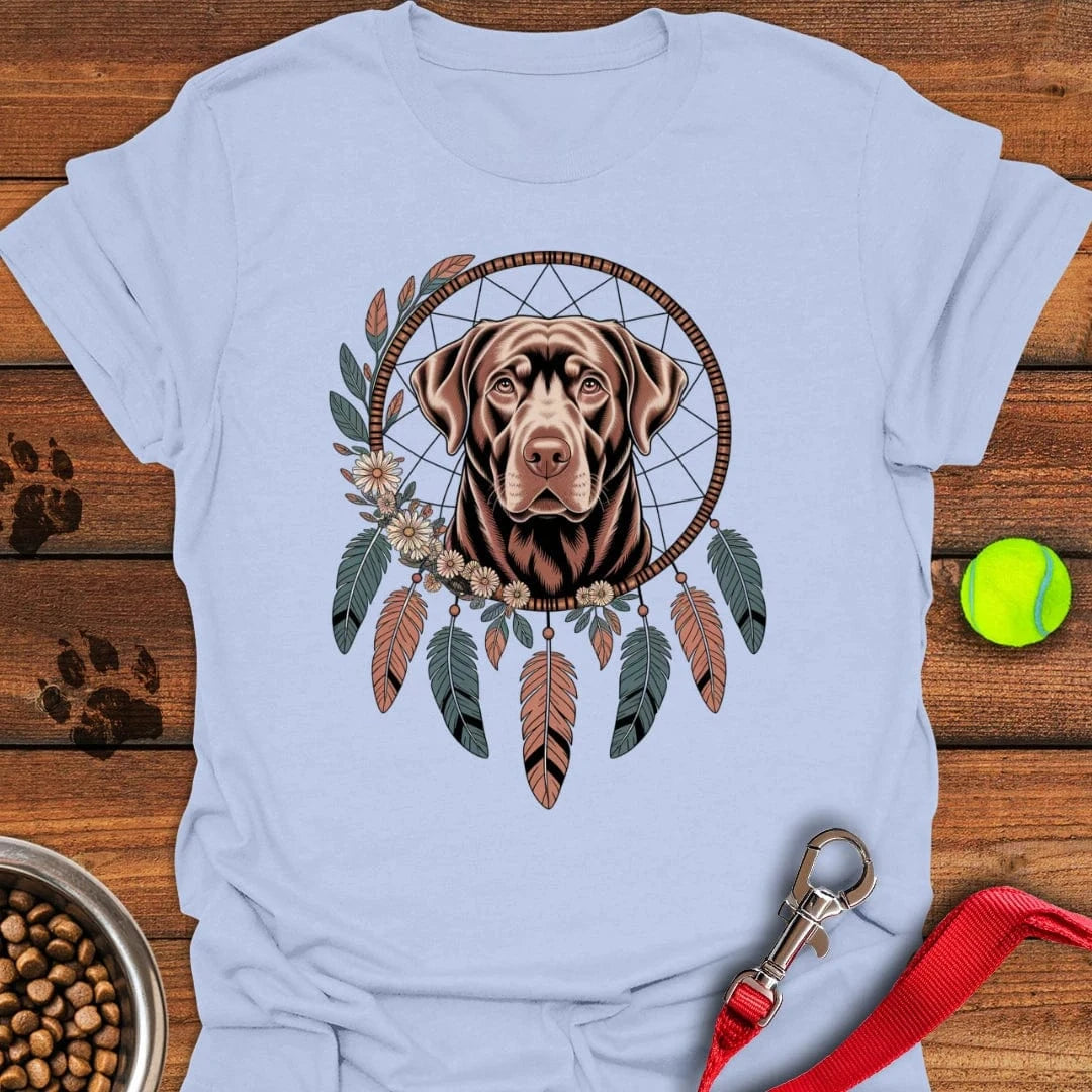 Chocolate Labrador Boho Dream Catcher T-Shirt Light Blue