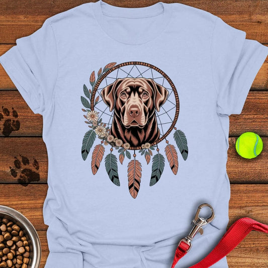 Chocolate Labrador Boho Dream Catcher T-Shirt Light Blue