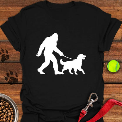 Bigfoot Walking Golden Retriever T-Shirt Black