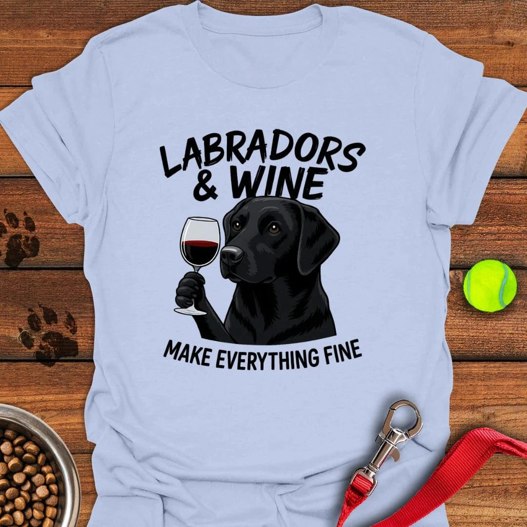 Black Labradors & Wine T-Shirt Light Blue