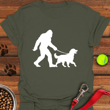 Bigfoot Walking Golden Retriever T-Shirt Military Green