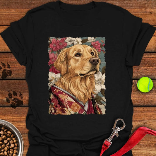 Golden Retriever Japanese Art T-Shirt Black
