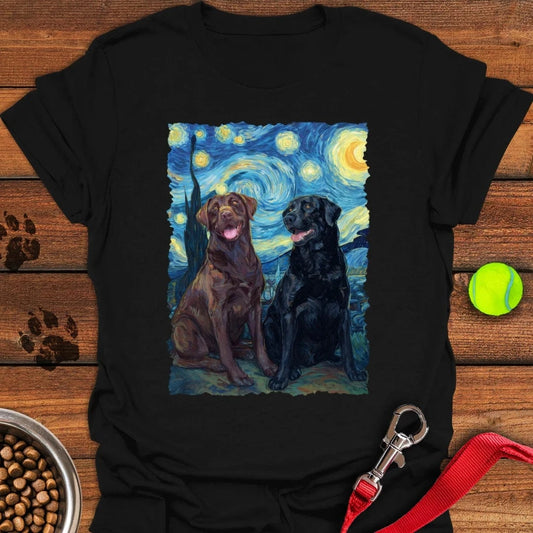 Chocolate & Black Labrador Starry Night T-Shirt Black