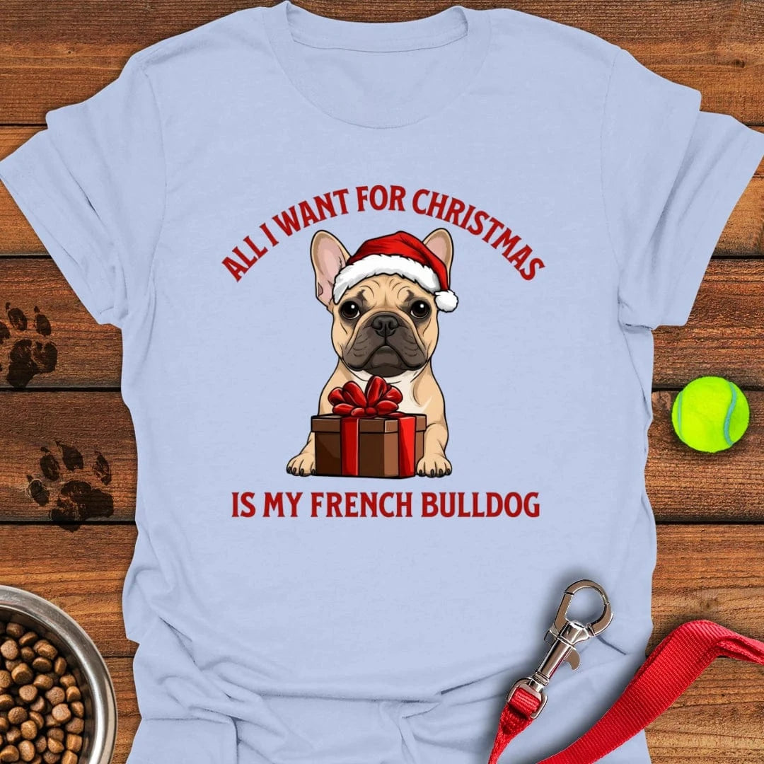 French Bulldog Christmas T-Shirt Light Blue