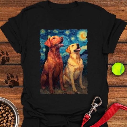 Fox Red & Yellow Labrador Starry Night T-Shirt Black