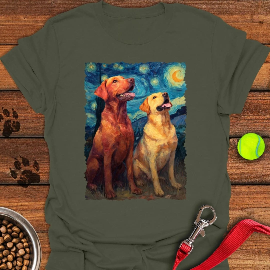 Fox Red & Yellow Labrador Starry Night T-Shirt Military Green