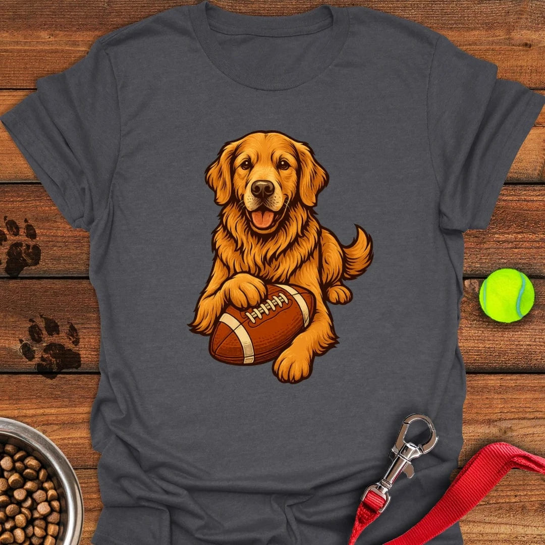 Golden Retriever Football T-Shirt Dark Heather