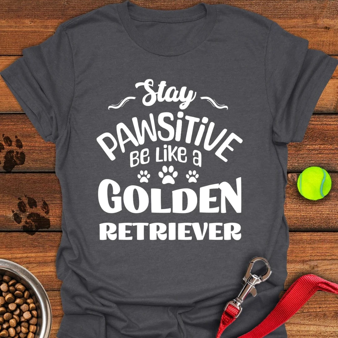 Stay Pawsitive Golden Retriever T-Shirt Dark Heather