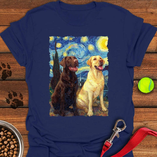 Chocolate & Yellow Labrador Starry Night T-Shirt Navy