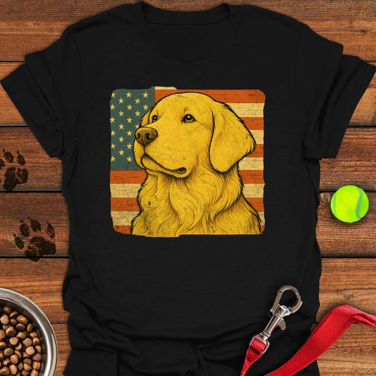 Golden Retriever USA Flag T-Shirt Black