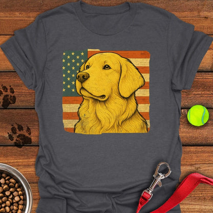 Golden Retriever USA Flag T-Shirt Dark Heather