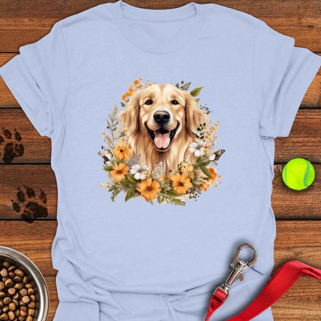 Golden Retriever Flower Watercolor T-Shirt Light Blue