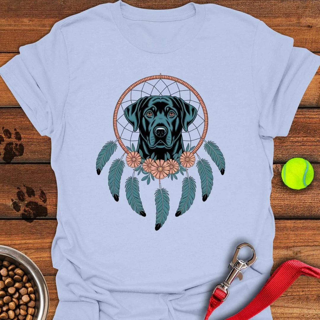 Black Lab Dreamcatcher Boho T-Shirt Light Blue