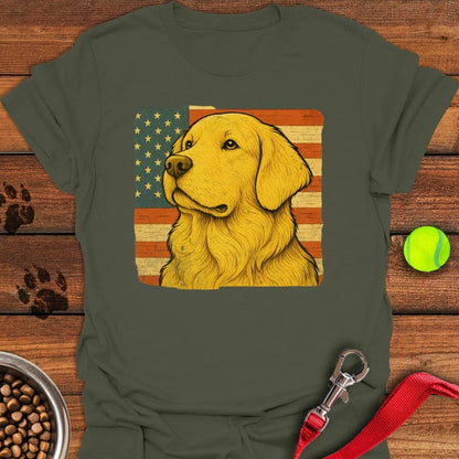 Golden Retriever USA Flag T-Shirt Military Green