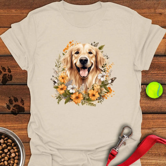 Golden Retriever Flower Watercolor T-Shirt Natural