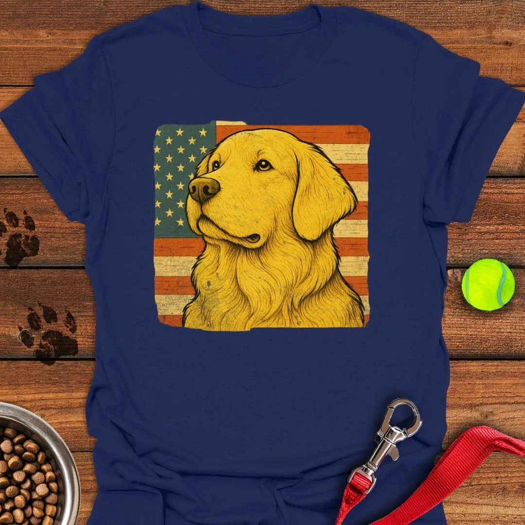 Golden Retriever USA Flag T-Shirt Navy