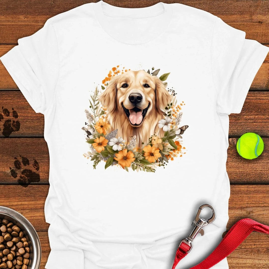 Golden Retriever Flower Watercolor T-Shirt White