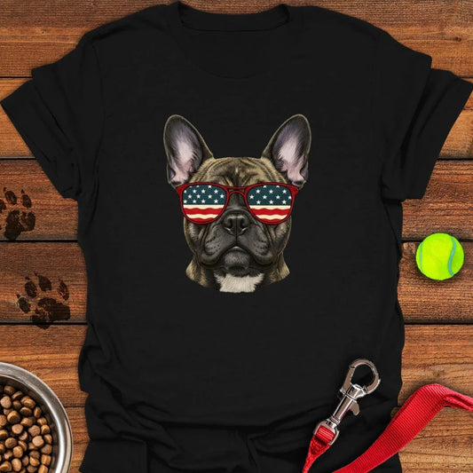 French Bulldog USA Glasses T-Shirt Black