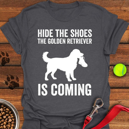 Golden Retriever Shoe Stealer T-Shirt Dark Heather