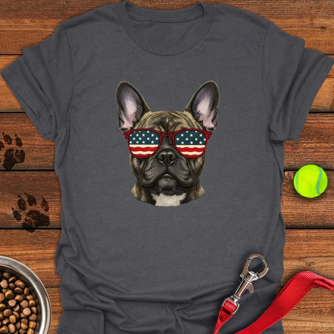 French Bulldog USA Glasses T-Shirt Dark Heather