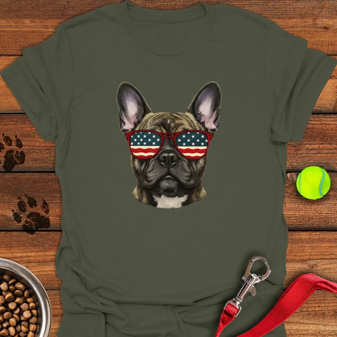 French Bulldog USA Glasses T-Shirt Military Green