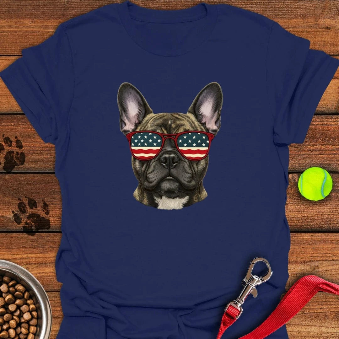 French Bulldog USA Glasses T-Shirt Navy