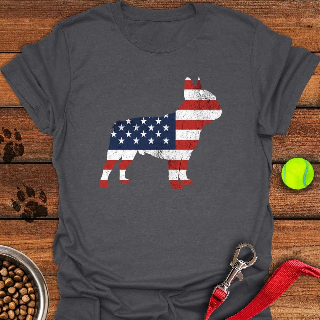French Bulldog Silhouette USA T-Shirt Dark Heather