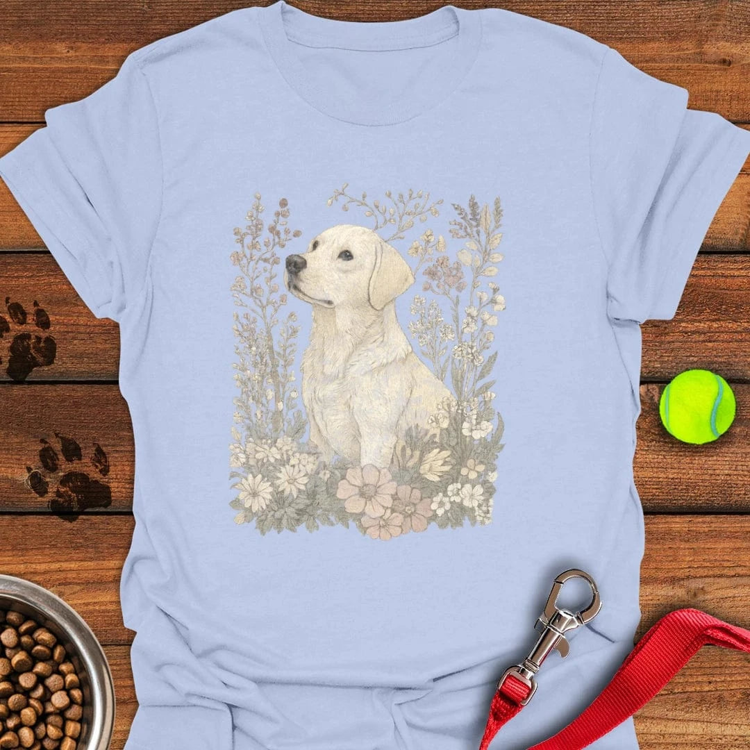 Sunfaded Labrador Flower T-Shirt Light Blue