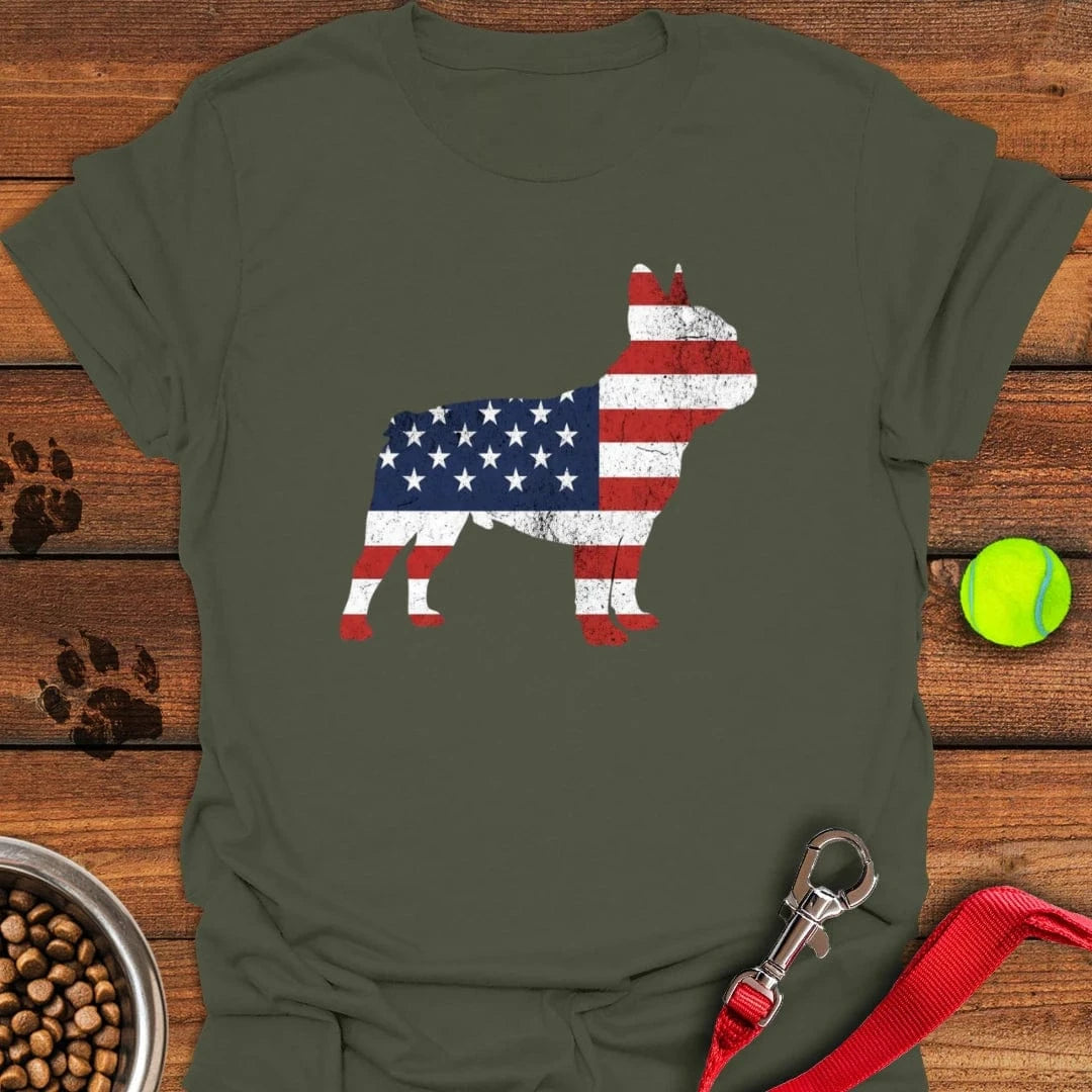 French Bulldog Silhouette USA T-Shirt Military Green