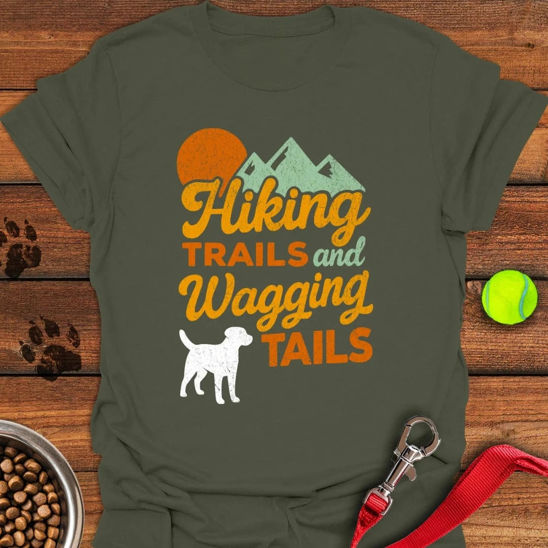 Hiking Trails and Wagging Tails T-Shirt Military Green