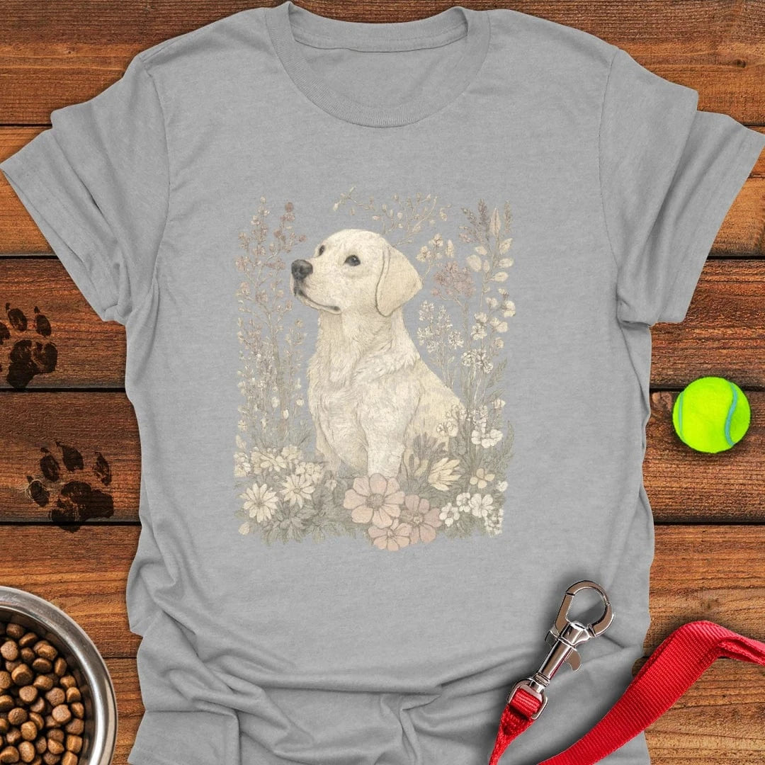 Sunfaded Labrador Flower T-Shirt Sport Grey