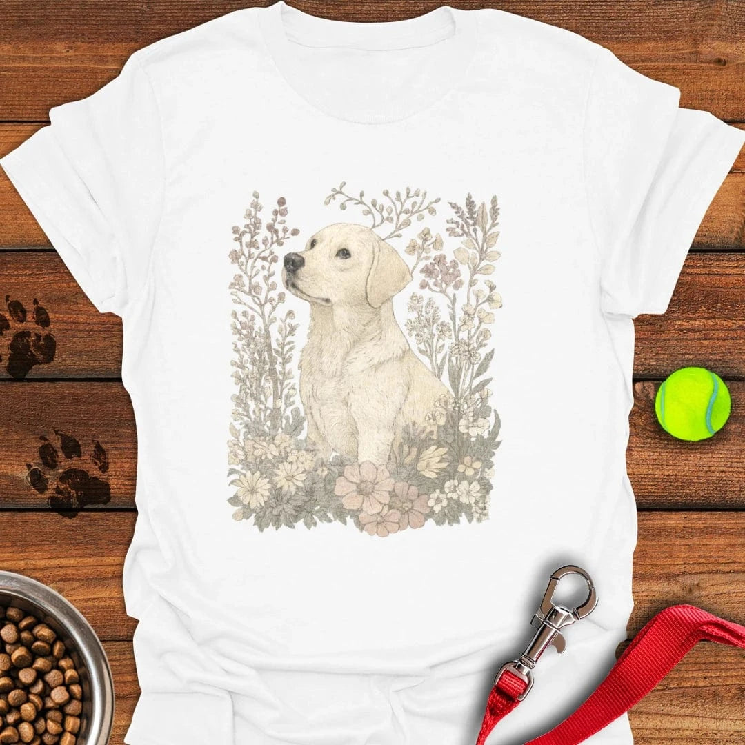 Sunfaded Labrador Flower T-Shirt White