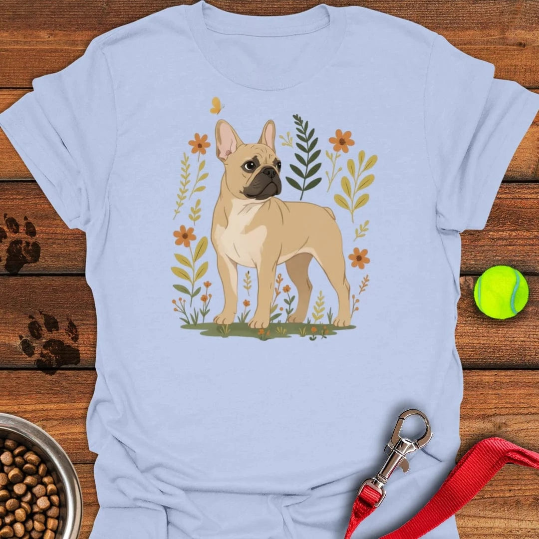 French Bulldog Flowers T-Shirt Light Blue