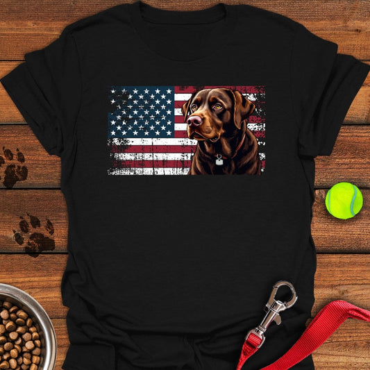 Chocolate Labrador USA Flag T-Shirt Black