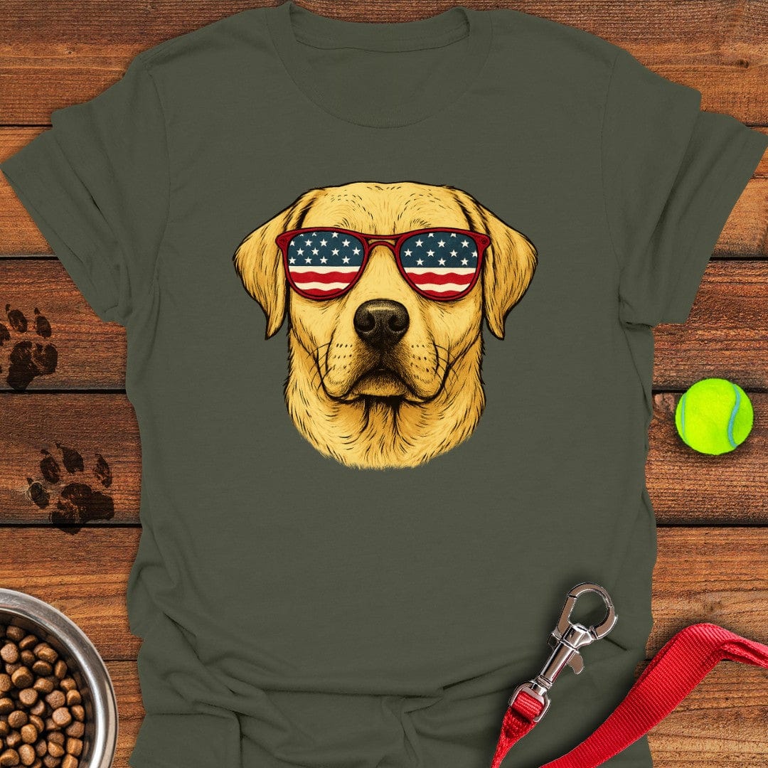 Yellow Labrador USA Glasses T-Shirt Military Green