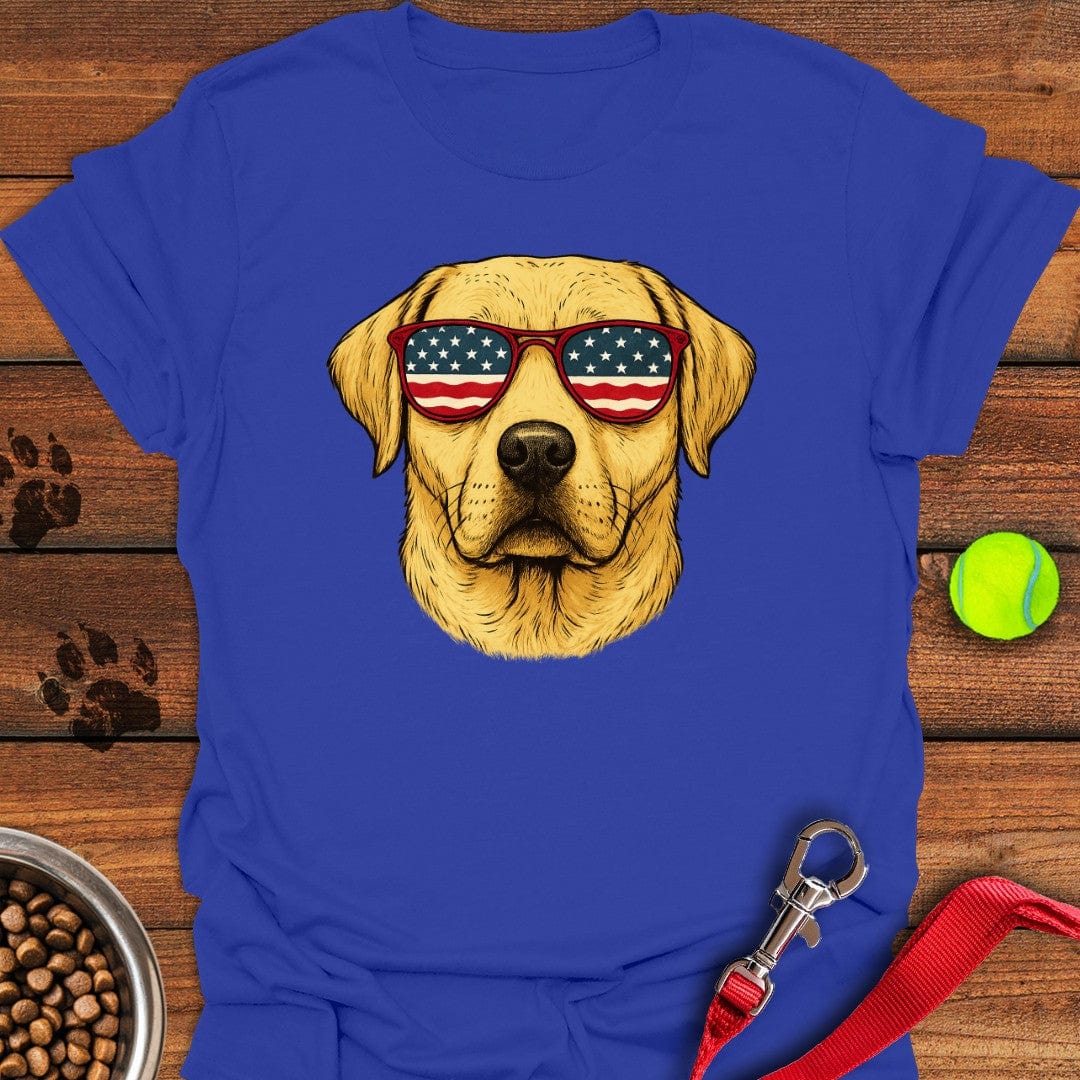 Yellow Labrador USA Glasses T-Shirt Royal