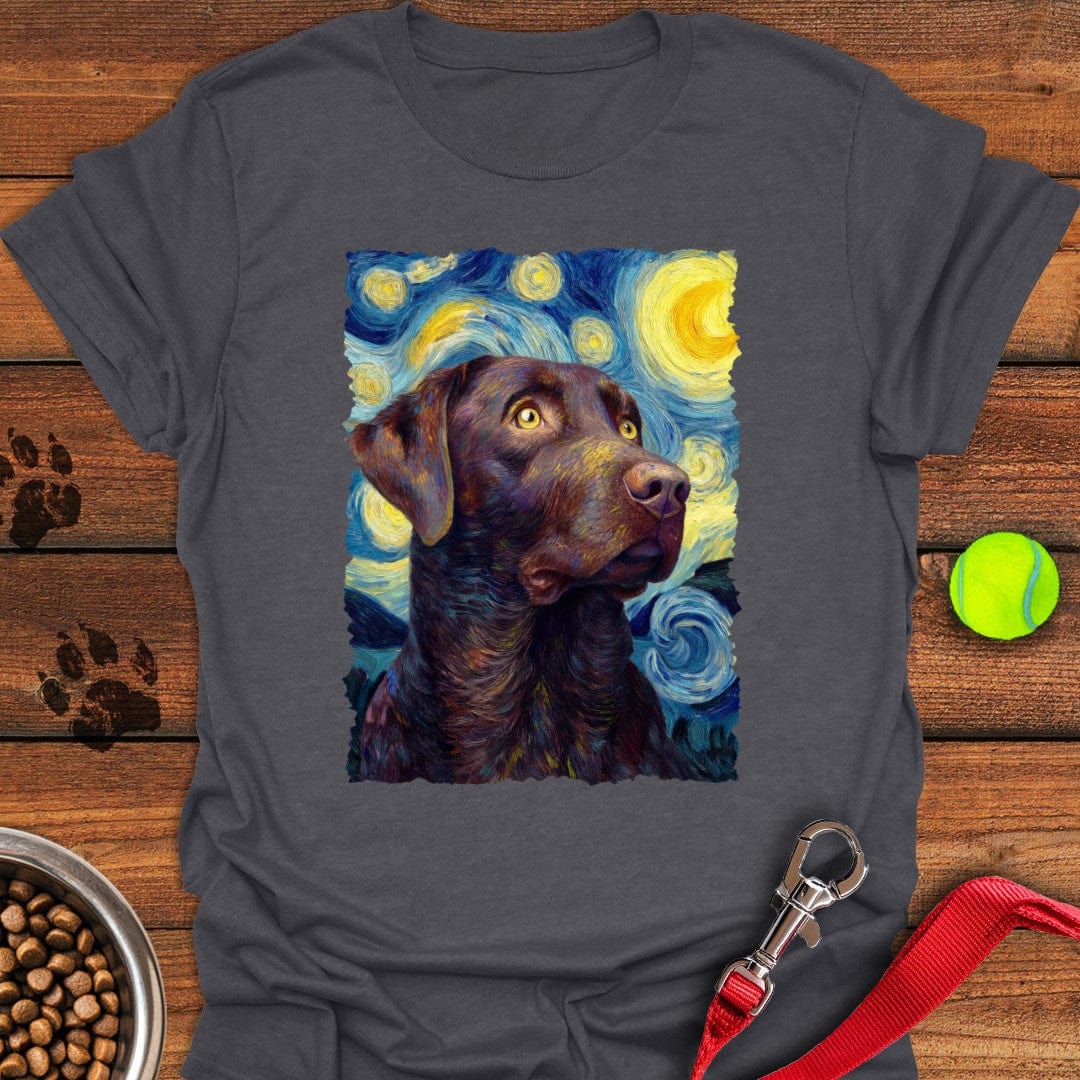 Chocolate Labrador Starry Night T-Shirt Dark Heather