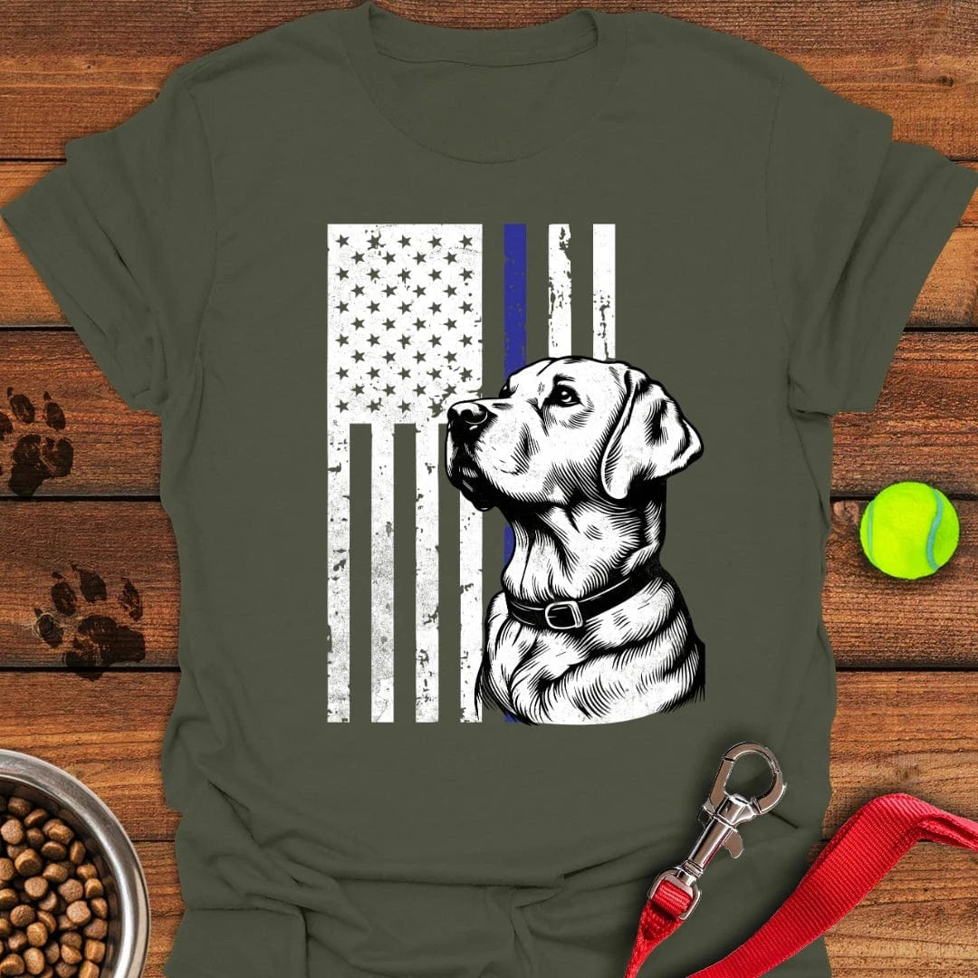 Thin Blue Line Police Labrador T-Shirt Military Green