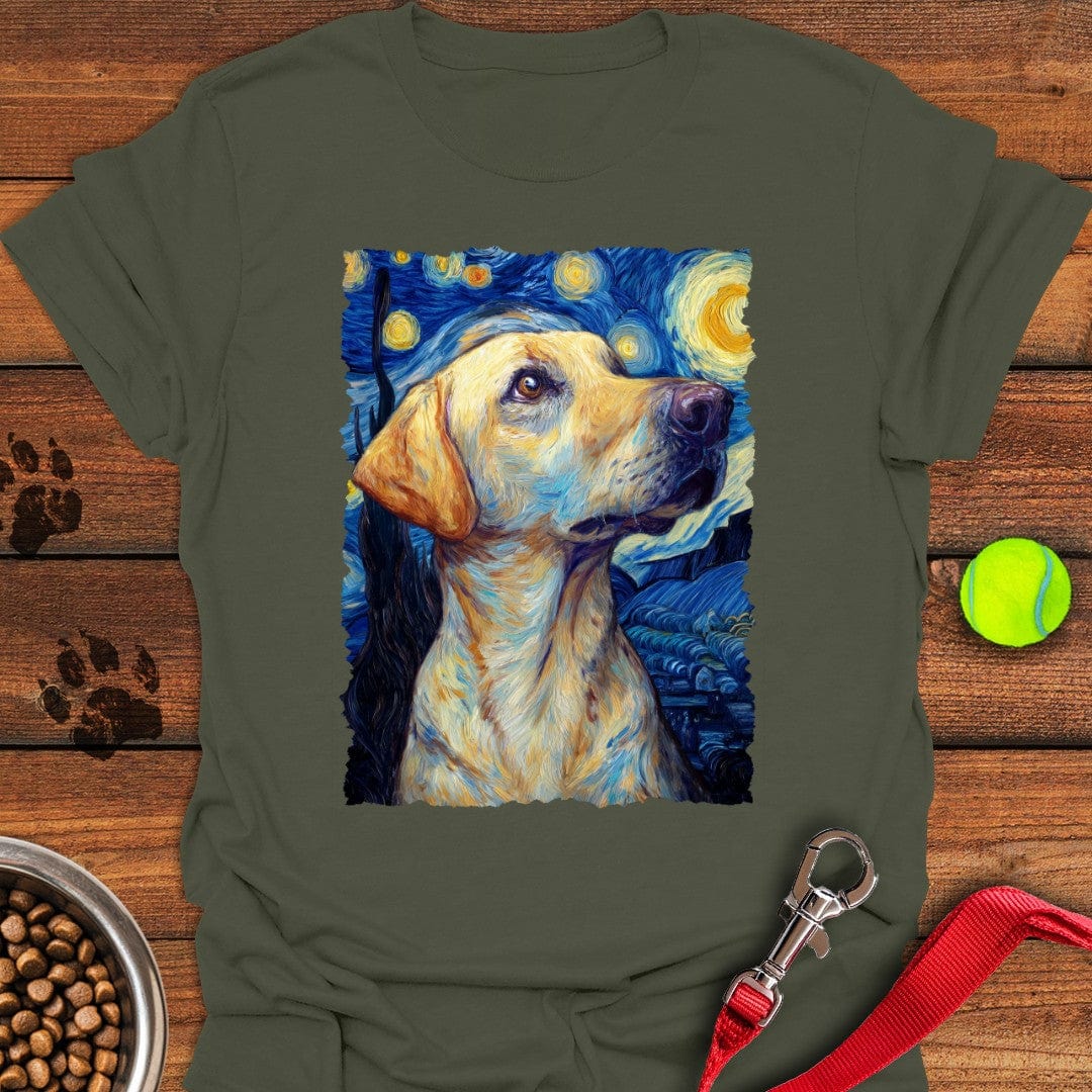 Yellow Labrador Starry Night T-Shirt Military Green
